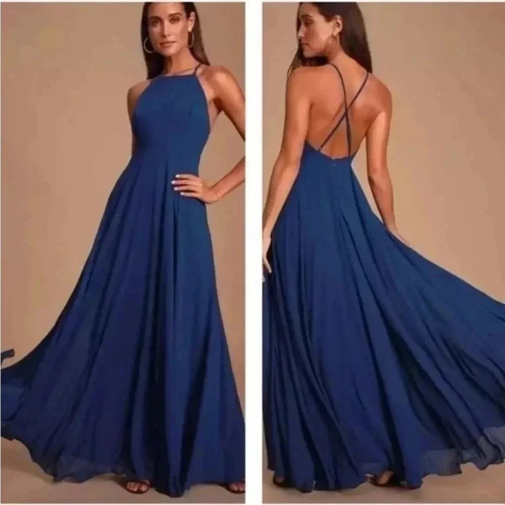 NWT Lulus Mythical Kind of Love Navy Blue Maxi Dress Sz S
